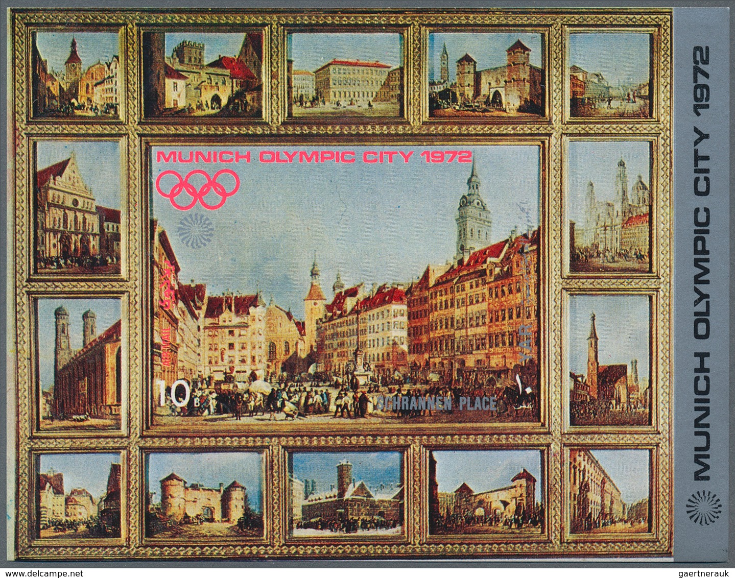 Jemen: 1970, Olympic City Of Munich (Famous Sights) Imperf. Miniature Sheet 10b. 'Marienplatz In 19t - Yémen