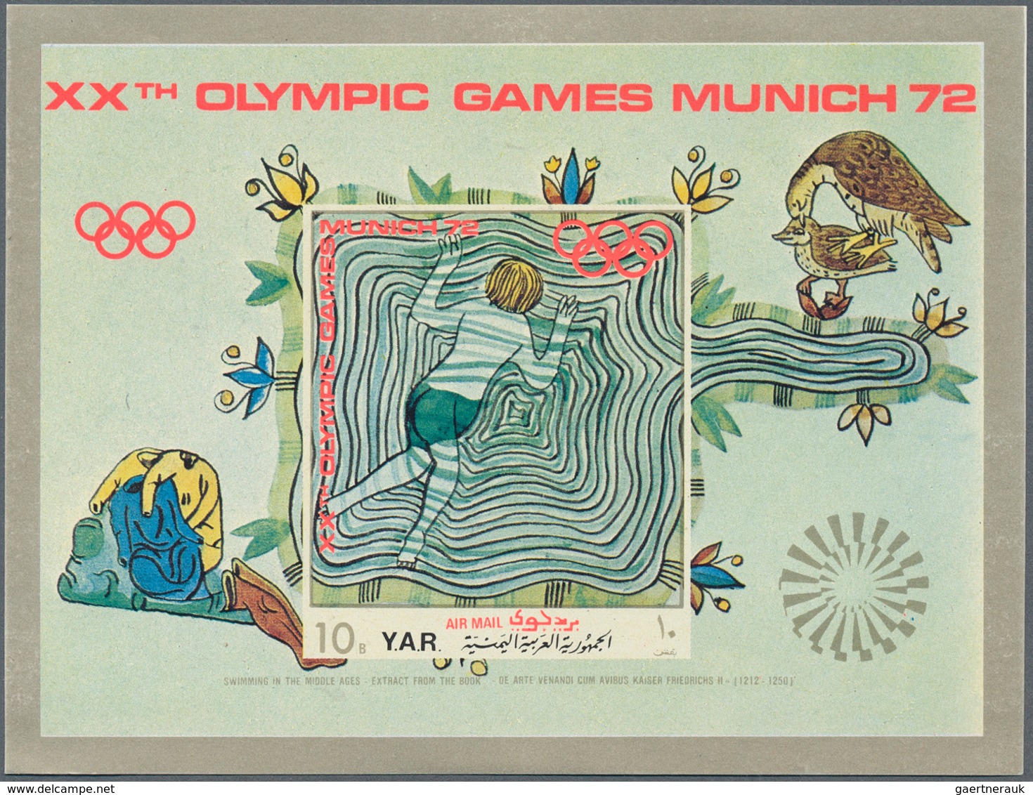 Jemen: 1970, Olympic City Of Munich (Sports In Medieval Art - Sculptures) Perf. Miniature Sheet 10b. - Yemen