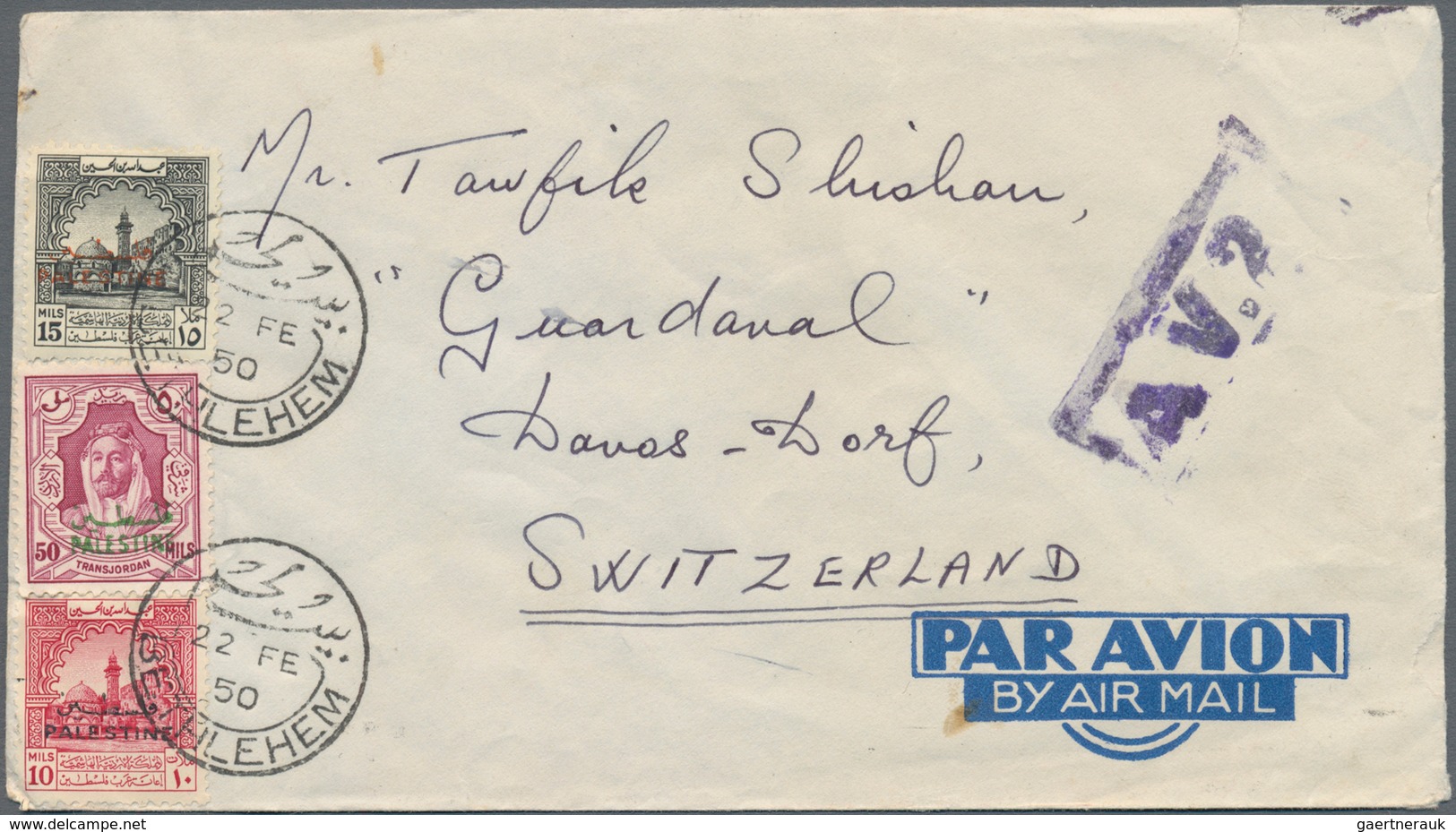 Jordanische Besetzung Palästina: 1950, correspondence of covers (10, 9 by airmail) from "BETHLEHEM"