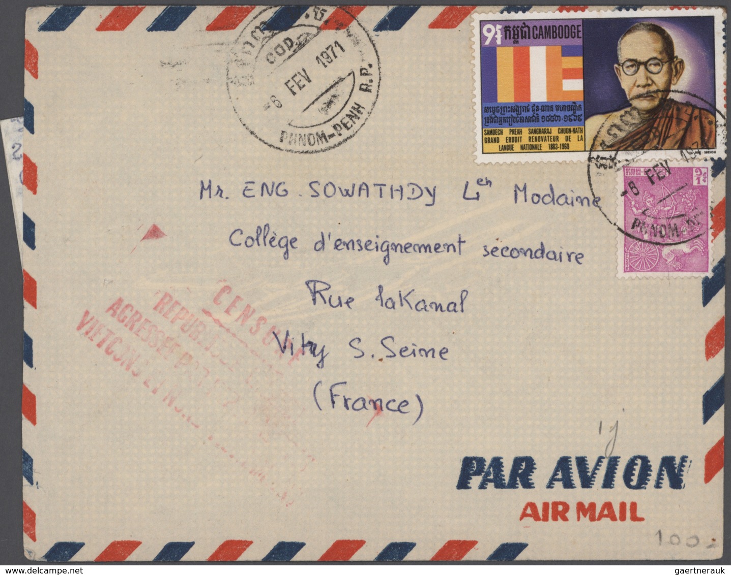 Kambodscha: 1971/89, Covers (11 Inc. One Inbound 1978 From US W. "service Temporarily Suspended" Aux - Cambodia