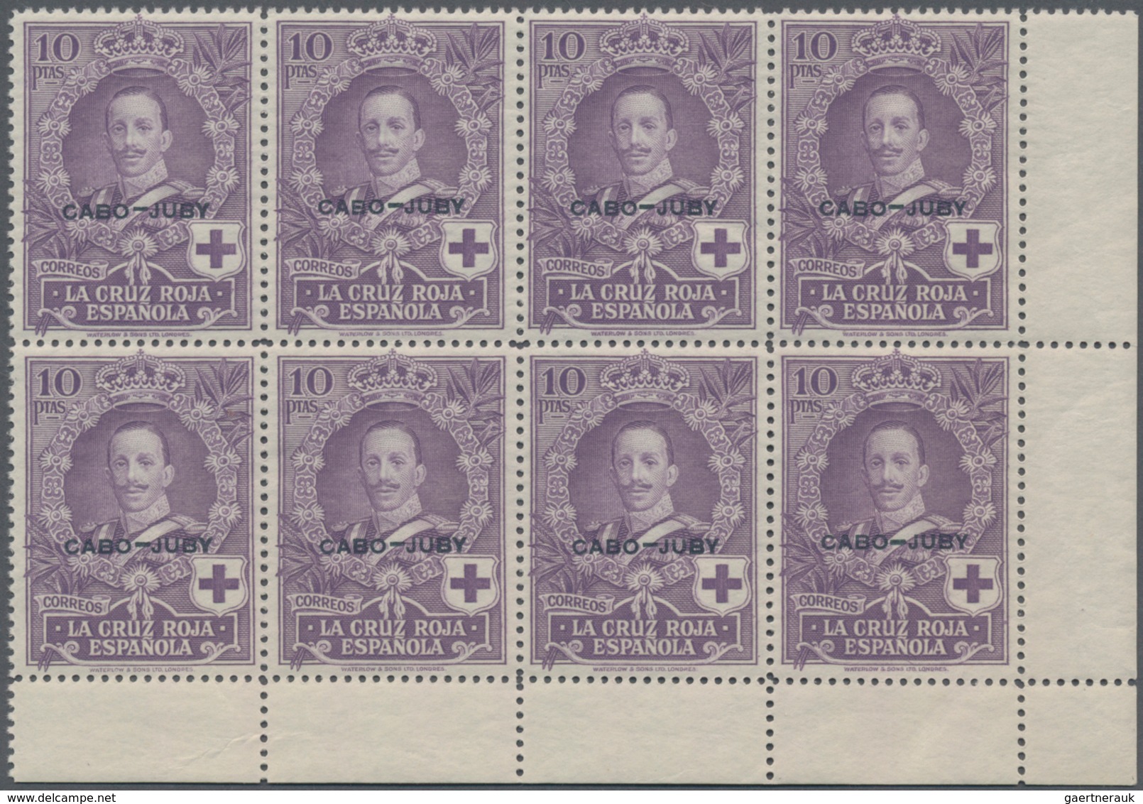 Kap Jubi: 1926, Red Cross – Royal Family 10pta. Violet With Black Opt. ‚CABO-JUBY‘ In A Lot With App - Cabo Juby