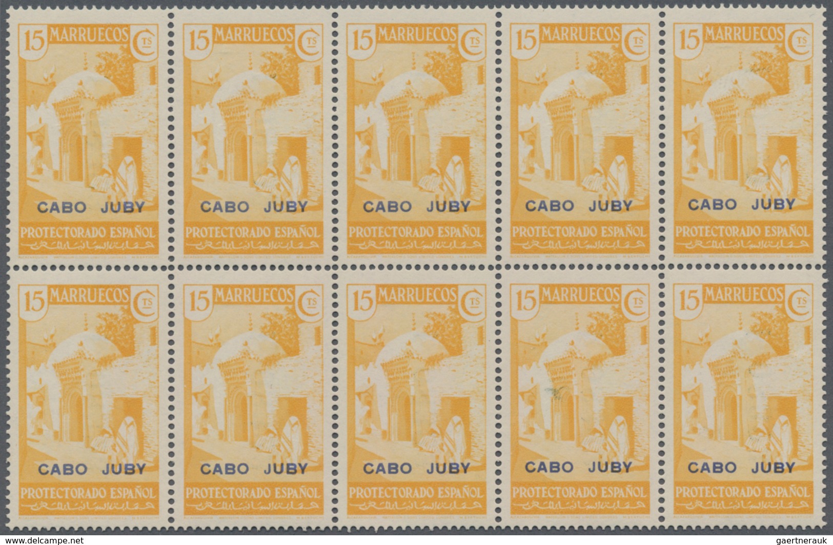 Kap Jubi: 1935, Sights And Landscapes Definitive 15c. Yellow ‚Alcazarquivir‘ With Blue Opt. ‚CABO JU - Cabo Juby