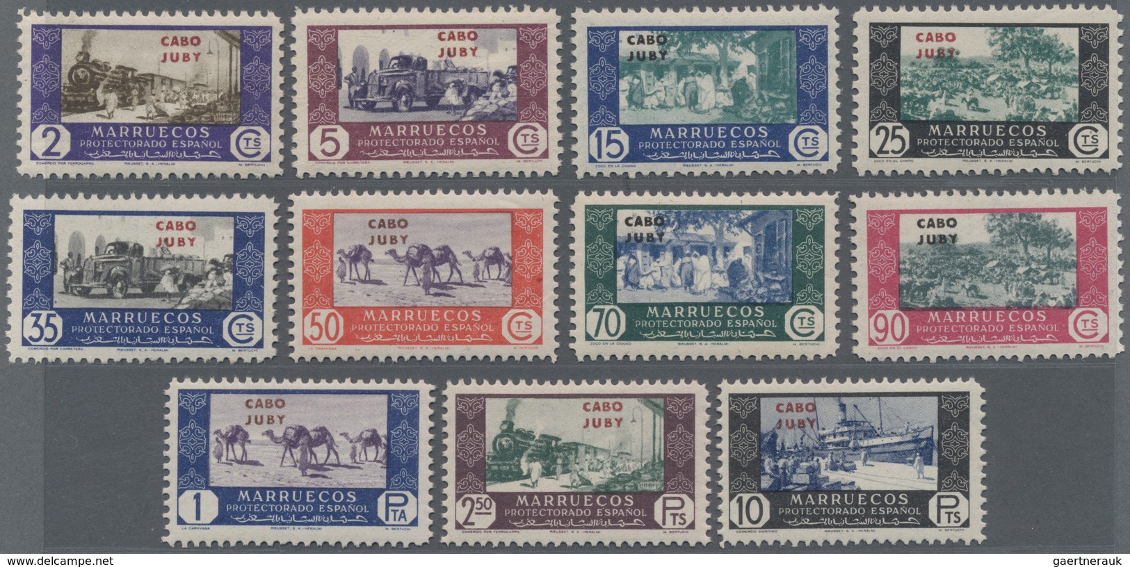 Kap Jubi: 1948, Marruecos Definitives ‚Trade‘ With Opt. ‚CABO JUBY‘ Complete Set Of 11 In A Lot With - Cabo Juby