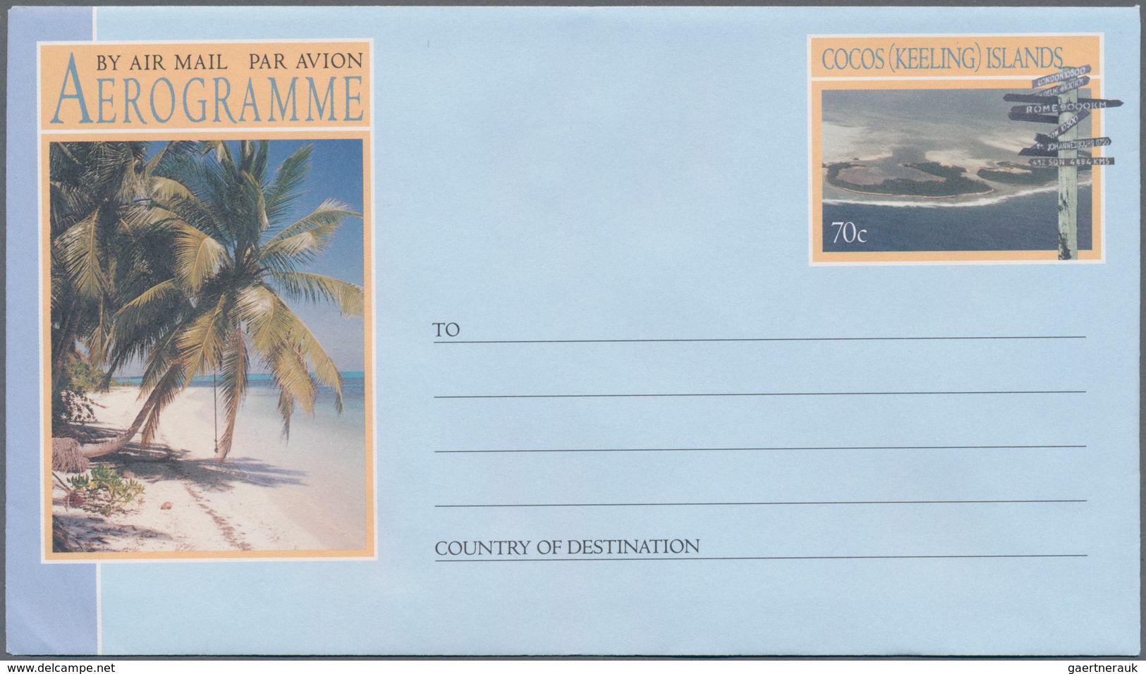 Kokos-Inseln: 1992, Accumulation With 75 Complete Sets Of Three Different AEROGRAMMES 70c. Showing I - Kokosinseln (Keeling Islands)