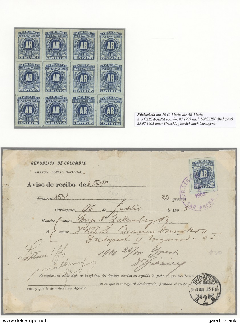 Kolumbien: 1897/1916, AVIS DE RECEPTION, Assortment Of Five Letters To Foreign Destinations, Two Fra - Kolumbien