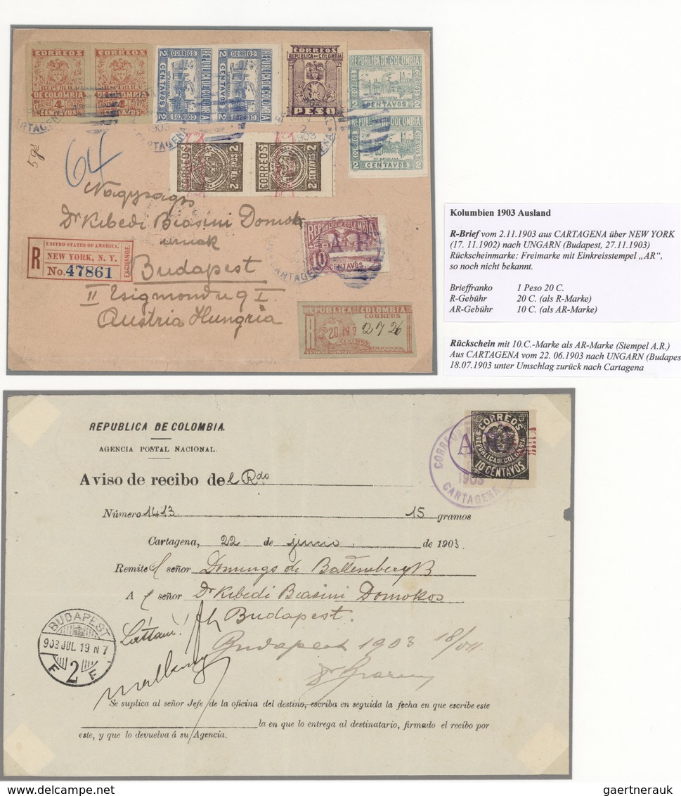 Kolumbien: 1897/1916, AVIS DE RECEPTION, Assortment Of Five Letters To Foreign Destinations, Two Fra - Colombie