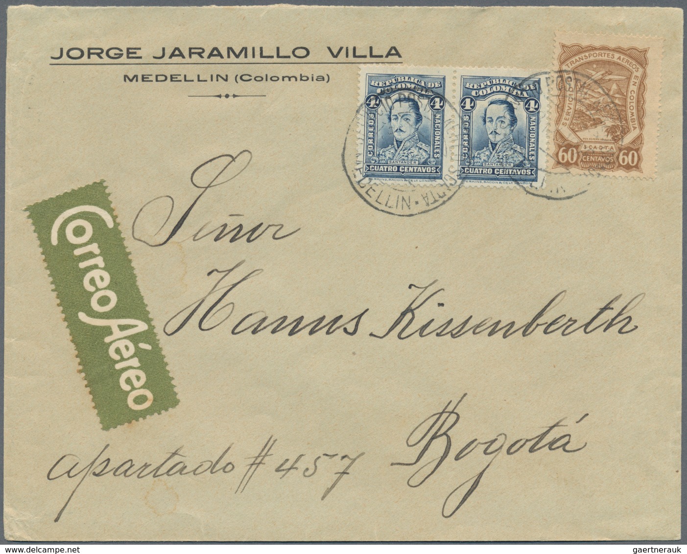 Kolumbien: 1905/62 (ca.), apprx. 80 covers plus two used stationery, mostly air mail to U.S. inc. ce