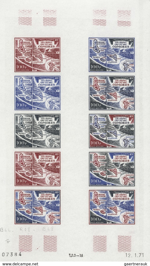 Komoren: 1970/1975, IMPERFORATE COLOUR PROOFS, MNH collection of 31 complete sheets (=690 proofs), o