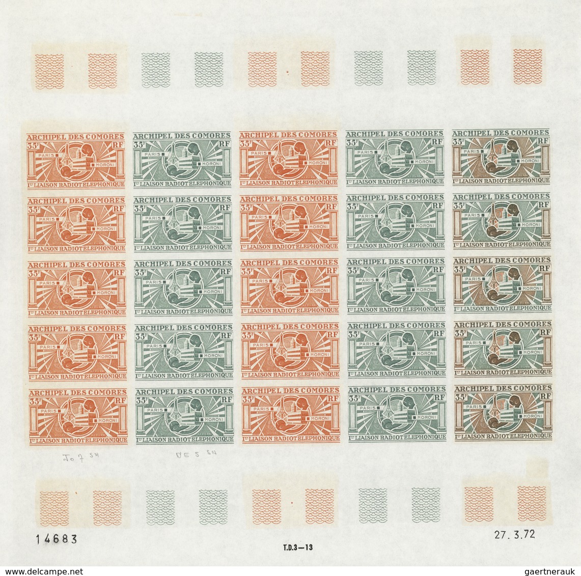 Komoren: 1970/1975, IMPERFORATE COLOUR PROOFS, MNH collection of 31 complete sheets (=690 proofs), o