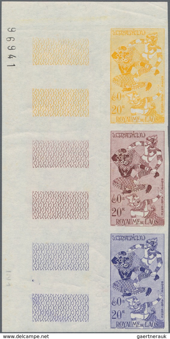 Laos: 1952/1965, SPECIALITIES, A Splendid Assortment Of Apprx. 198 Imperforate Colour Proofs/stamps, - Laos