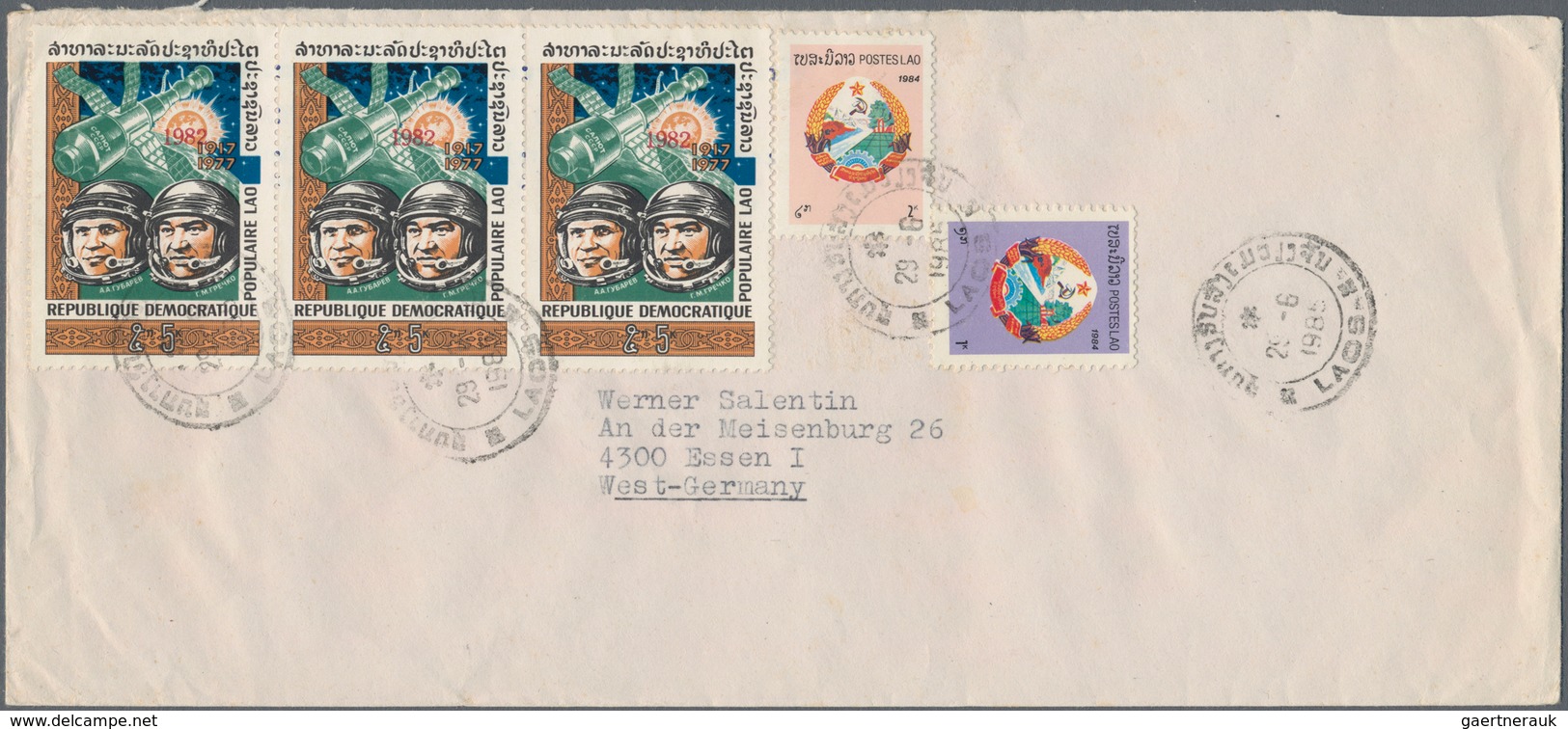 Laos: 1982/1985, Year Date Surcharges, Lot Of Four (mainly Airmail) Covers To Germany Resp. To USA. - Laos