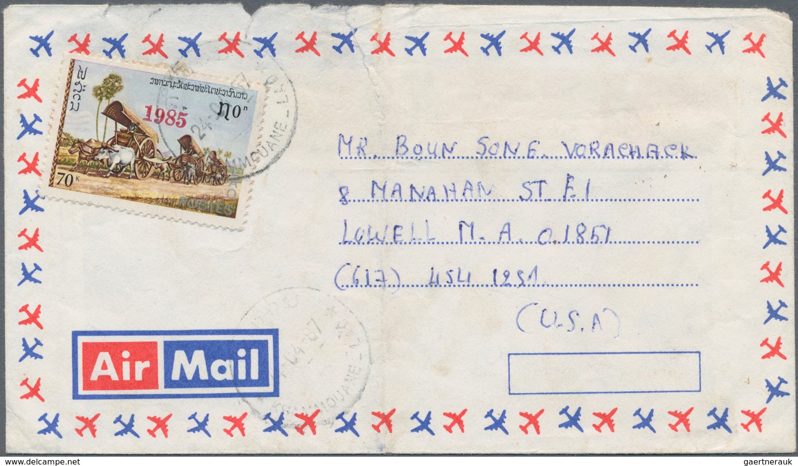 Laos: 1982/1985, Year Date Surcharges, Lot Of Four (mainly Airmail) Covers To Germany Resp. To USA. - Laos