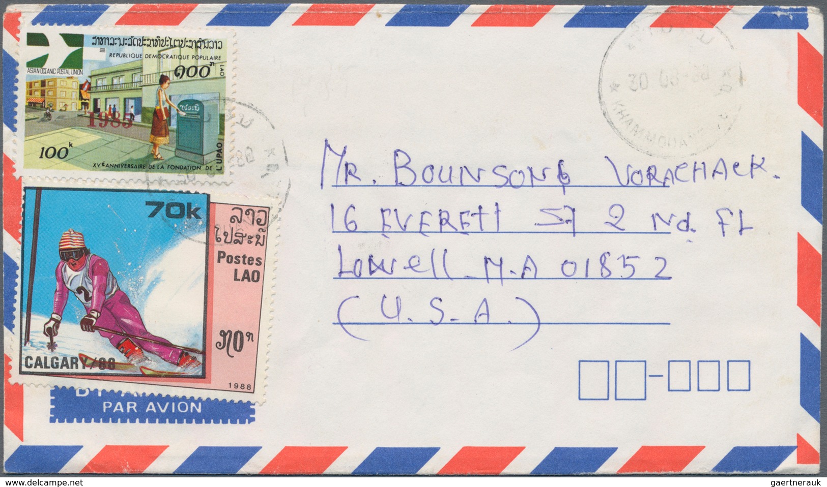 Laos: 1982/1985, Year Date Surcharges, Lot Of Four (mainly Airmail) Covers To Germany Resp. To USA. - Laos