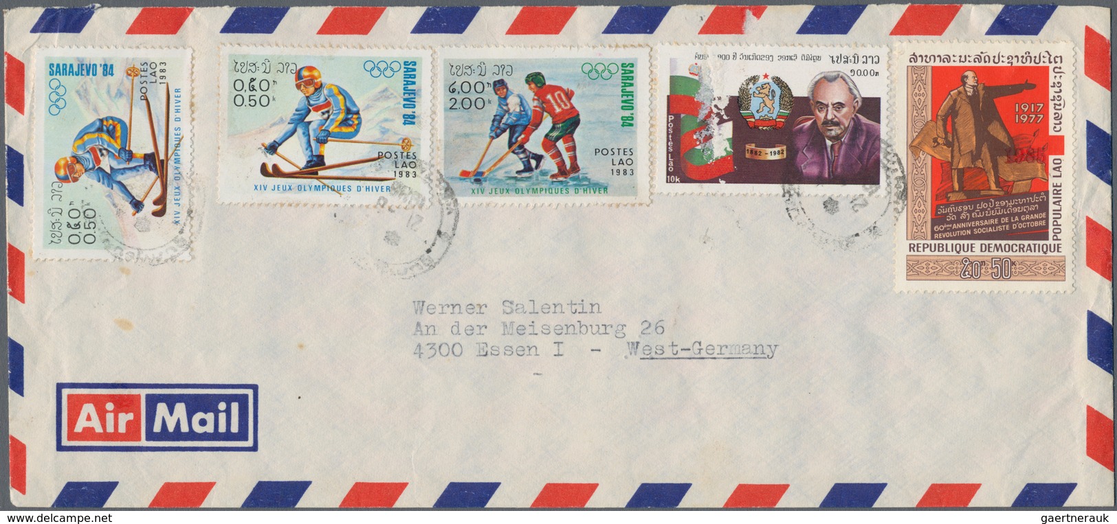 Laos: 1982/1985, Year Date Surcharges, Lot Of Four (mainly Airmail) Covers To Germany Resp. To USA. - Laos