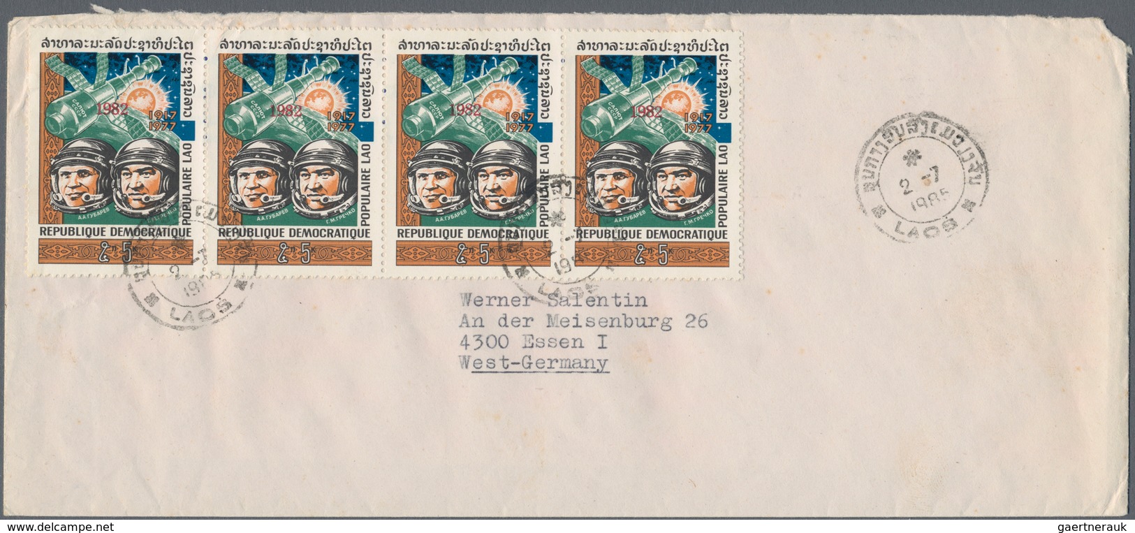 Laos: 1982/1985, Year Date Surcharges, Lot Of Four (mainly Airmail) Covers To Germany Resp. To USA. - Laos