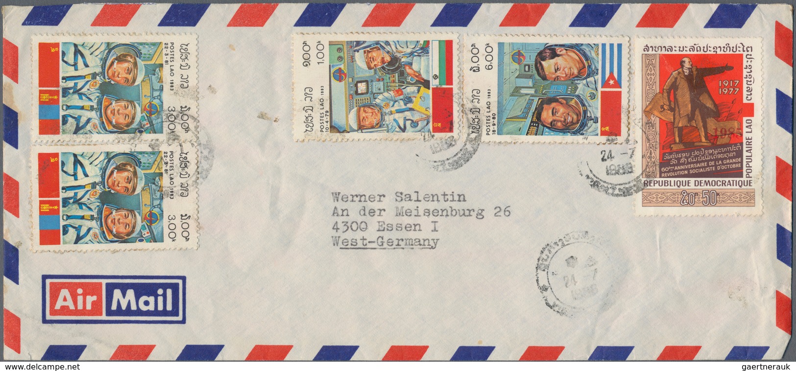 Laos: 1982/1985, Year Date Surcharges, Lot Of Four (mainly Airmail) Covers To Germany Resp. To USA. - Laos