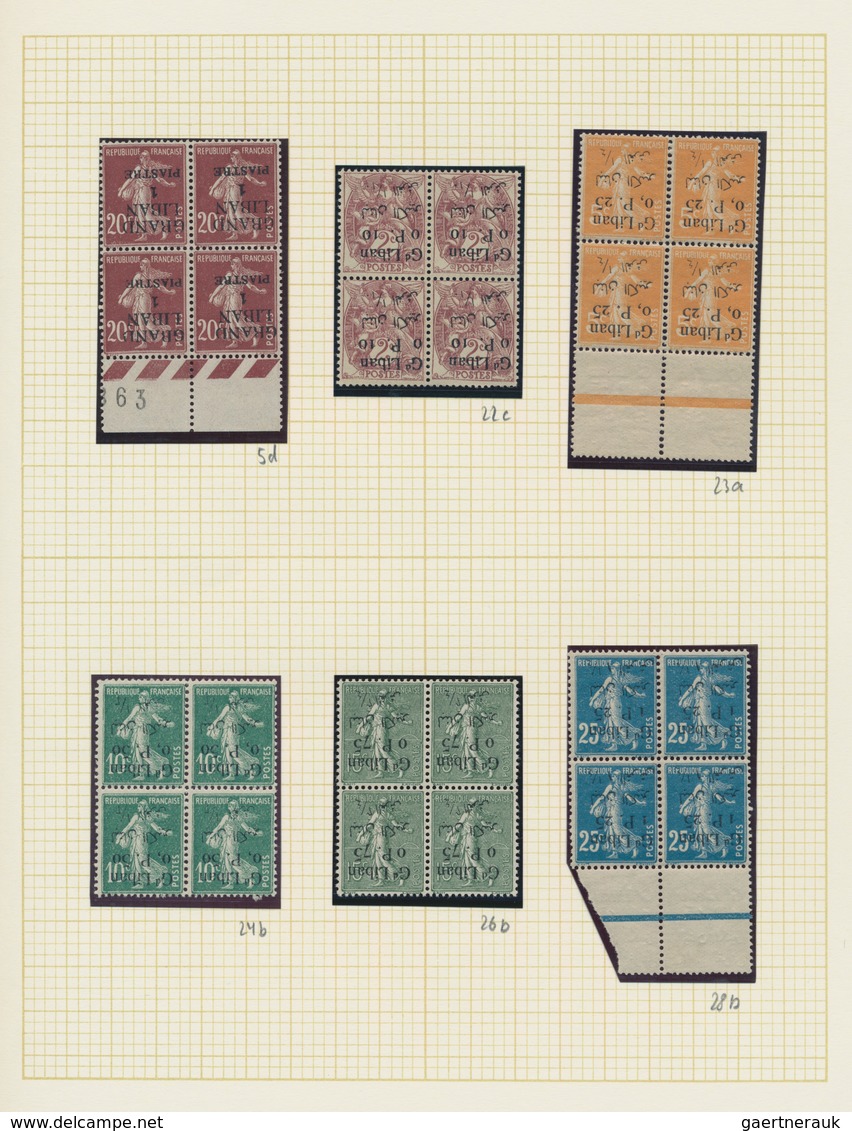 Libanon: 1924, INVERTED OVERPRINTS, Petty U/m Collection Of Eleven Blocks Of Four Showing Inverted O - Líbano