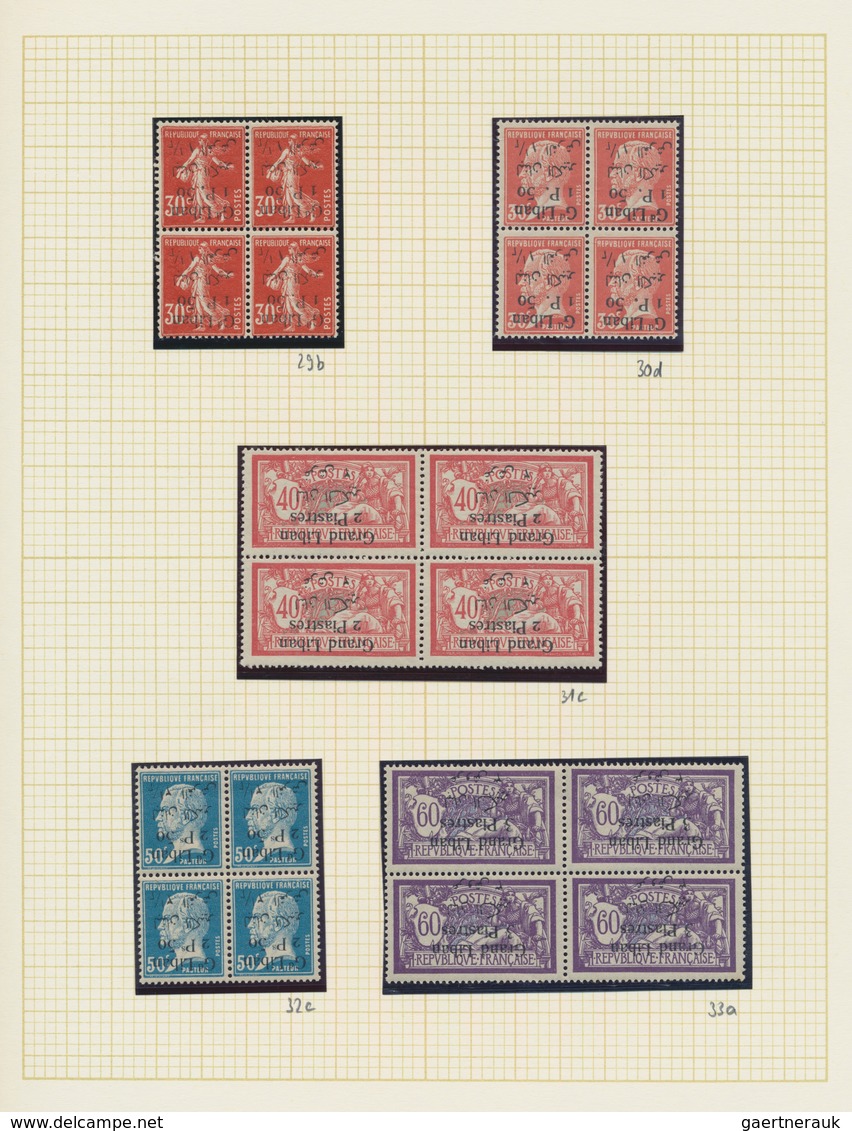 Libanon: 1924, INVERTED OVERPRINTS, Petty U/m Collection Of Eleven Blocks Of Four Showing Inverted O - Libanon