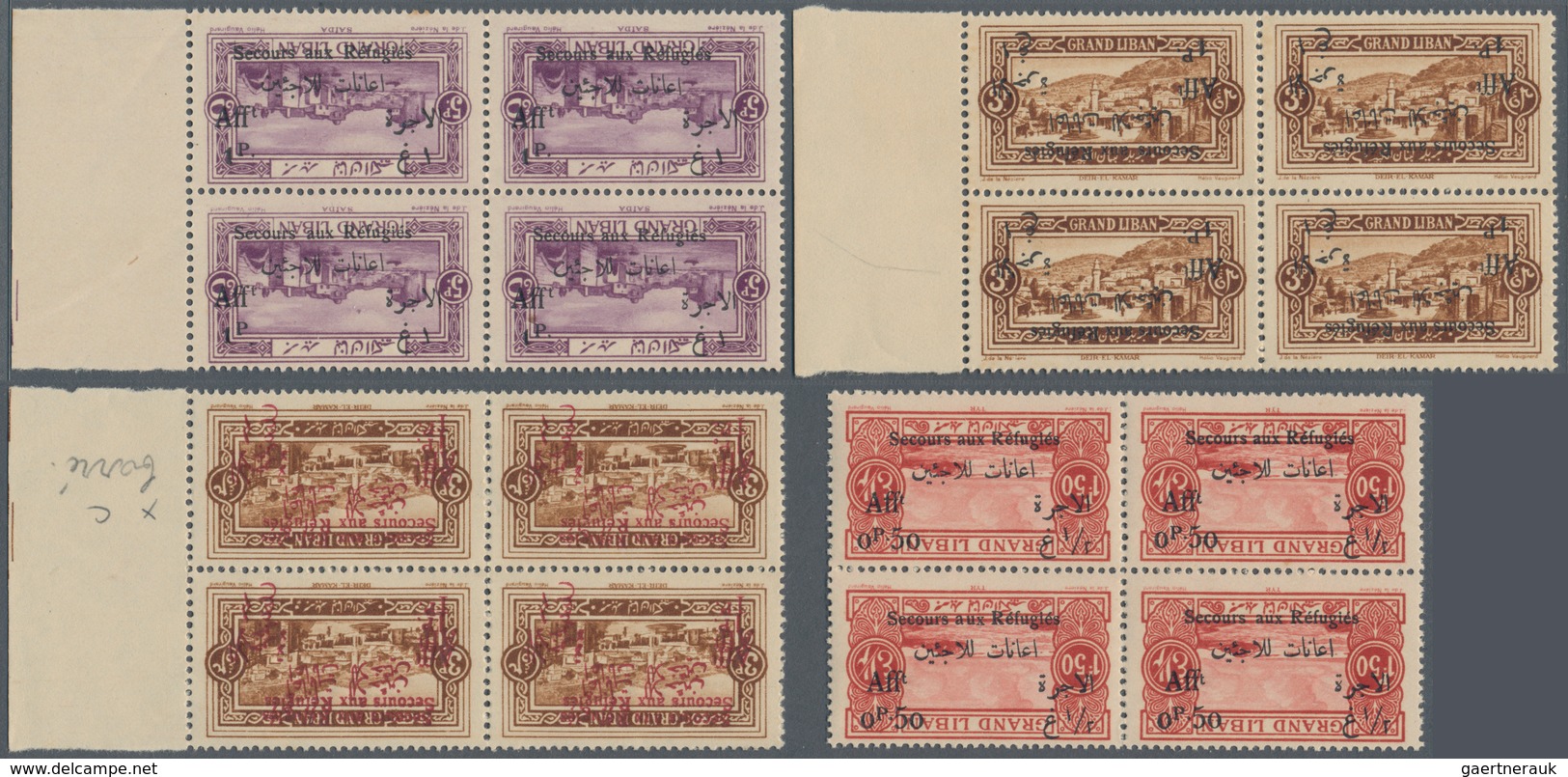 Libanon: 1926, Refugee Relief Overprints, MNH Lot Of Overprint Varieties: Maury Nos. 64c (2), 65b Bl - Liban