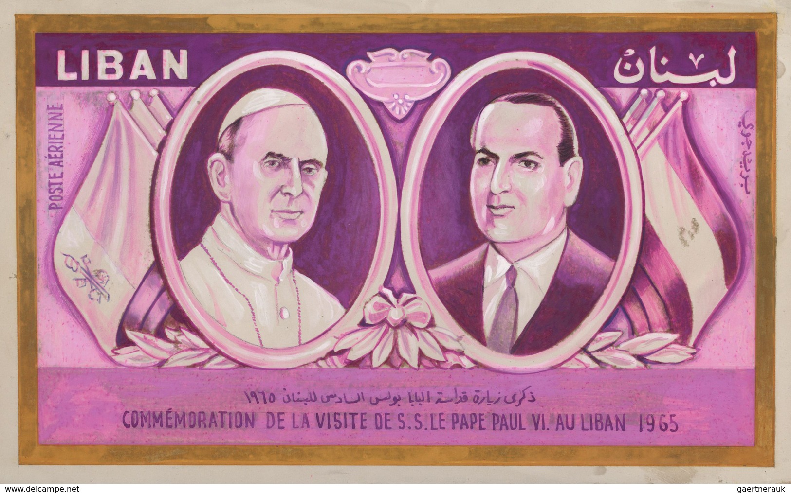 Libanon: 1930/1966. Whopping collection of 95 ARTIST'S DRAWINGS for stamps of the named period, stor