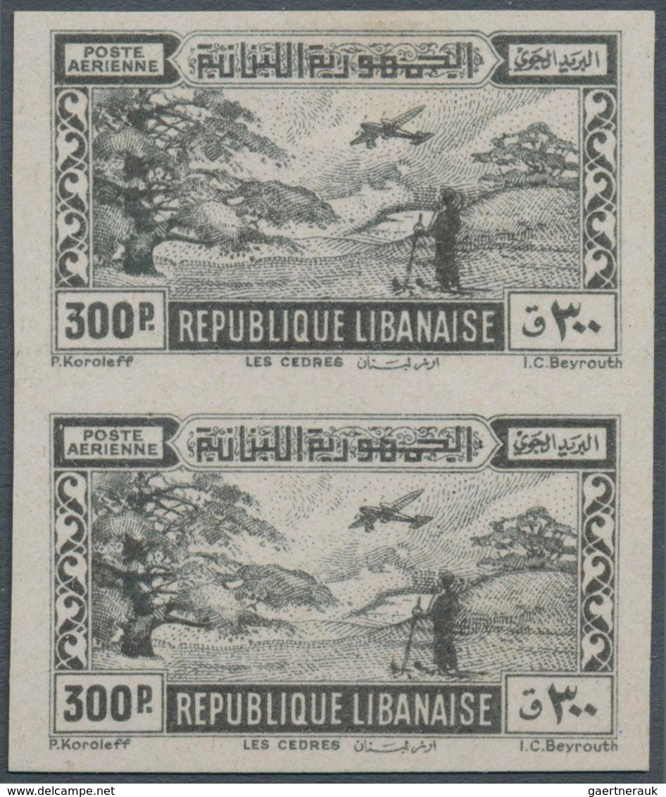 Libanon: 1943/1947, Mint Assortment Of 67 Imperforate Stamps, E.g. Maury PA82/87 Pairs (736,- €), PA - Líbano