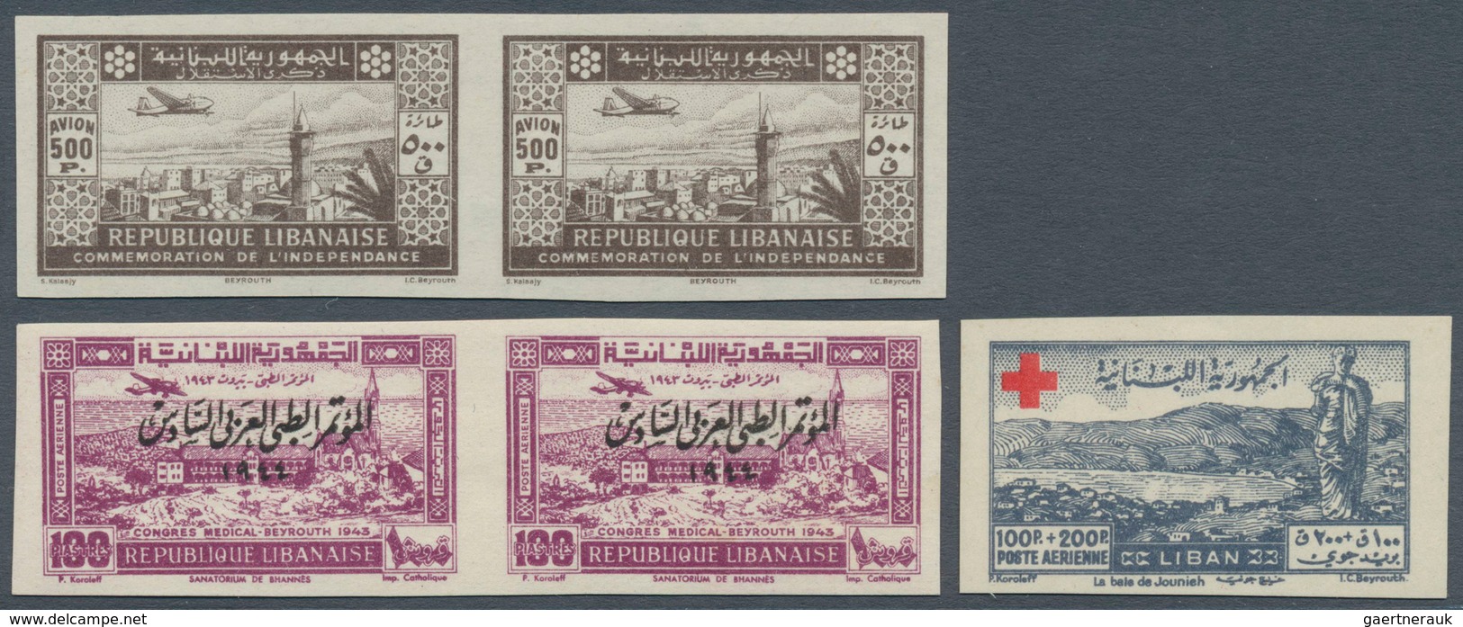 Libanon: 1943/1947, Mint Assortment Of 67 Imperforate Stamps, E.g. Maury PA82/87 Pairs (736,- €), PA - Libanon