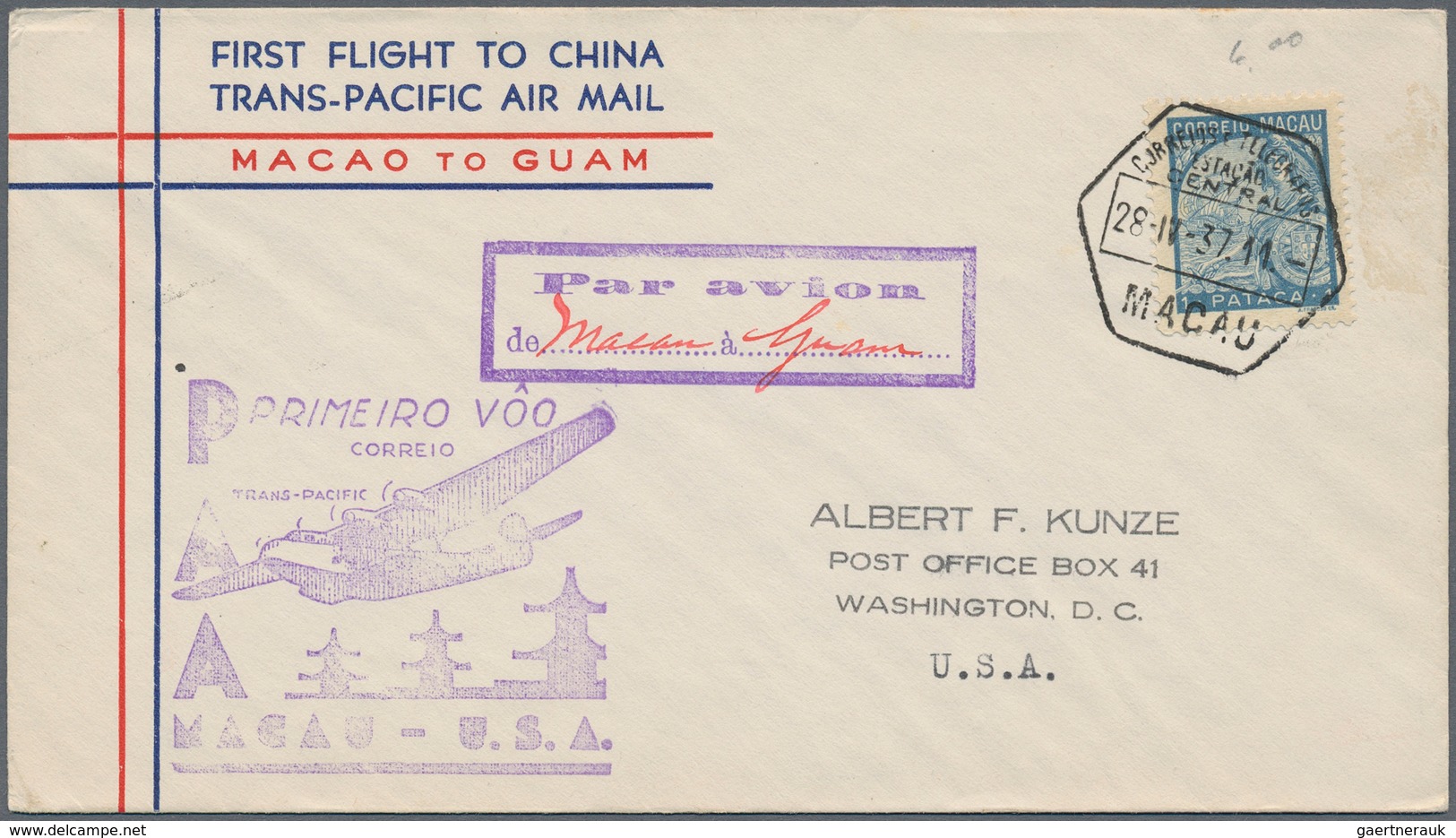 Macau: 1937, PanAm FFC (18) Of The Various Sections Of The First China Clipper Flights: Macau-HK (5 - Usados