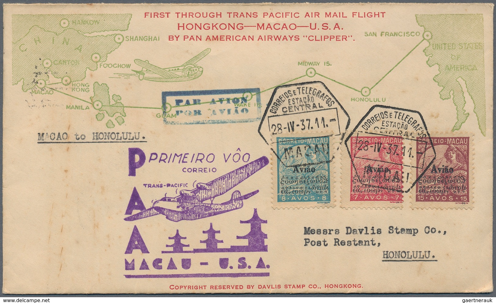 Macau: 1937, PanAm FFC (18) Of The Various Sections Of The First China Clipper Flights: Macau-HK (5 - Gebraucht