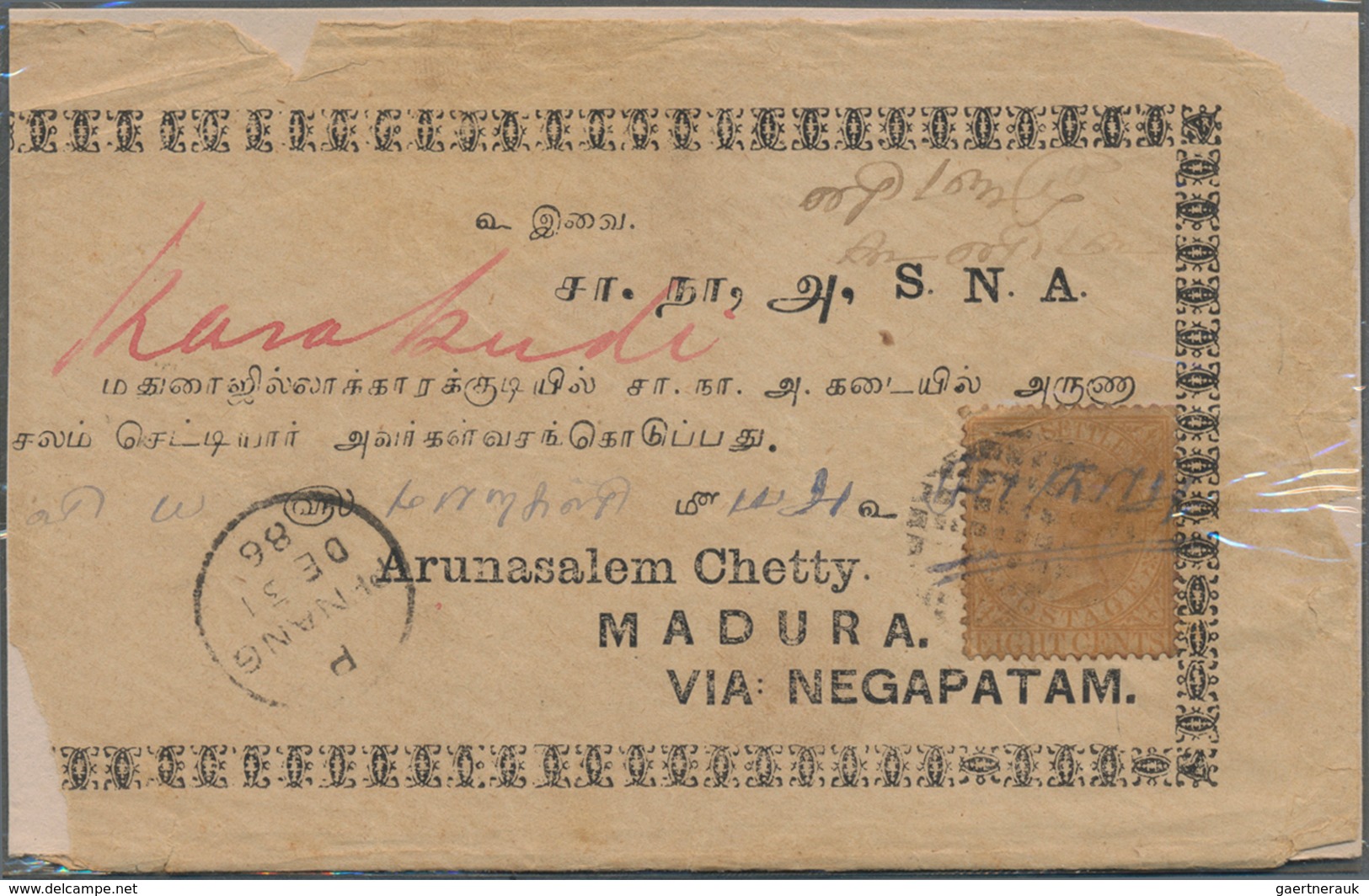 Malaiische Staaten - Penang: 1886, From Ca. 900 Covers, Much Early Mail To India, R-letter, Postmark - Penang