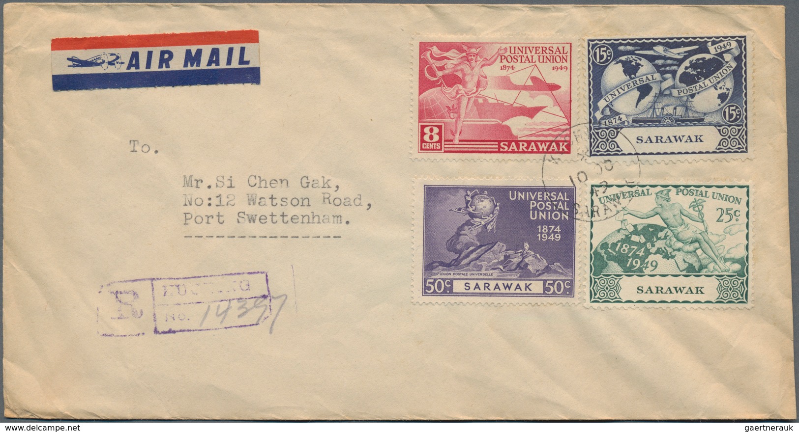 Malaiische Staaten - Sarawak: 1929/48, covers (5) mostly airmail to UK/USA, FDC 1947/53 (5) inc. 1 C