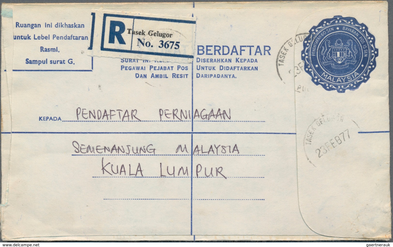 Malaysia: 1970's: 315 Used Postal Stationery Registered Envelopes 15s. Blue, From A Correspondence T - Malaysia (1964-...)