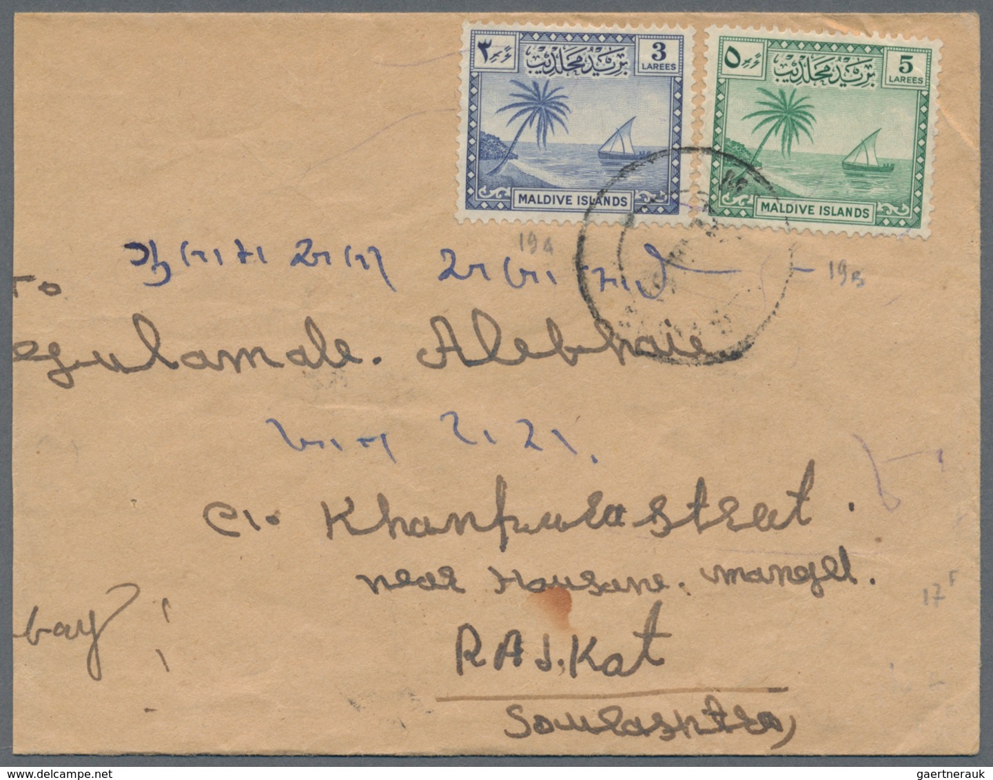 Malediven: 1907/58, covers (10) mostly to India inc. registration and air mail, also inc. two forces