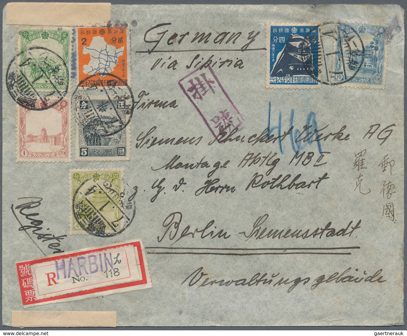 Mandschuko (Manchuko): 1932/44, Covers (10, Two Inland, 8 To Germany) Inc. Registration, Censorship, - 1932-45 Mantsjoerije (Mantsjoekwo)