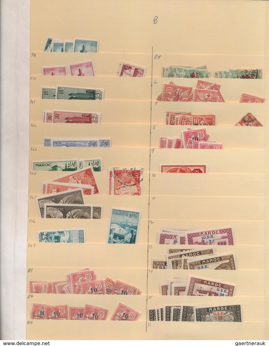 Marokko: 1891/1955, Comprehensive Mint And Used Dealer's Stock In A Densely Stuffed Album, Well Fill - Cartas & Documentos