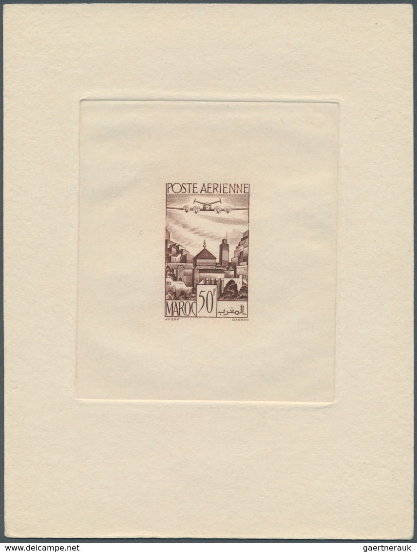 Marokko: 1917/1952, Group Of Seven Epreuve: 1917 "Grand Mechouar" Epreuve In Rose Without Value, 194 - Cartas & Documentos