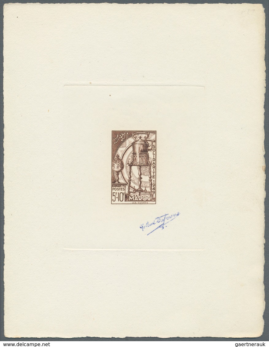 Marokko: 1917/1952, group of seven epreuve: 1917 "Grand Mechouar" epreuve in rose without value, 194