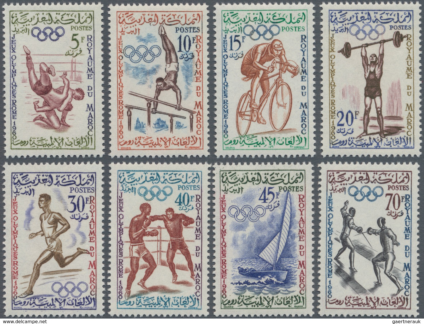 Marokko: 1960, Summer Olympics Rome Complete Set Of Eight (wrestling, Cycling, Sailing, Boxing, Figh - Covers & Documents