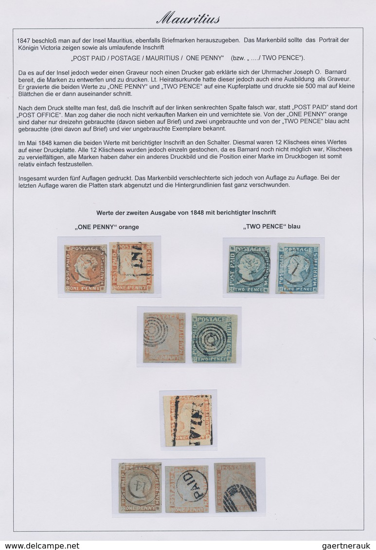 Mauritius: 1854/1859 (ca.), Intermediate To (mainly) Worn/latest Impressions, Lot Of Ten Stamps 1d. - Mauricio (...-1967)