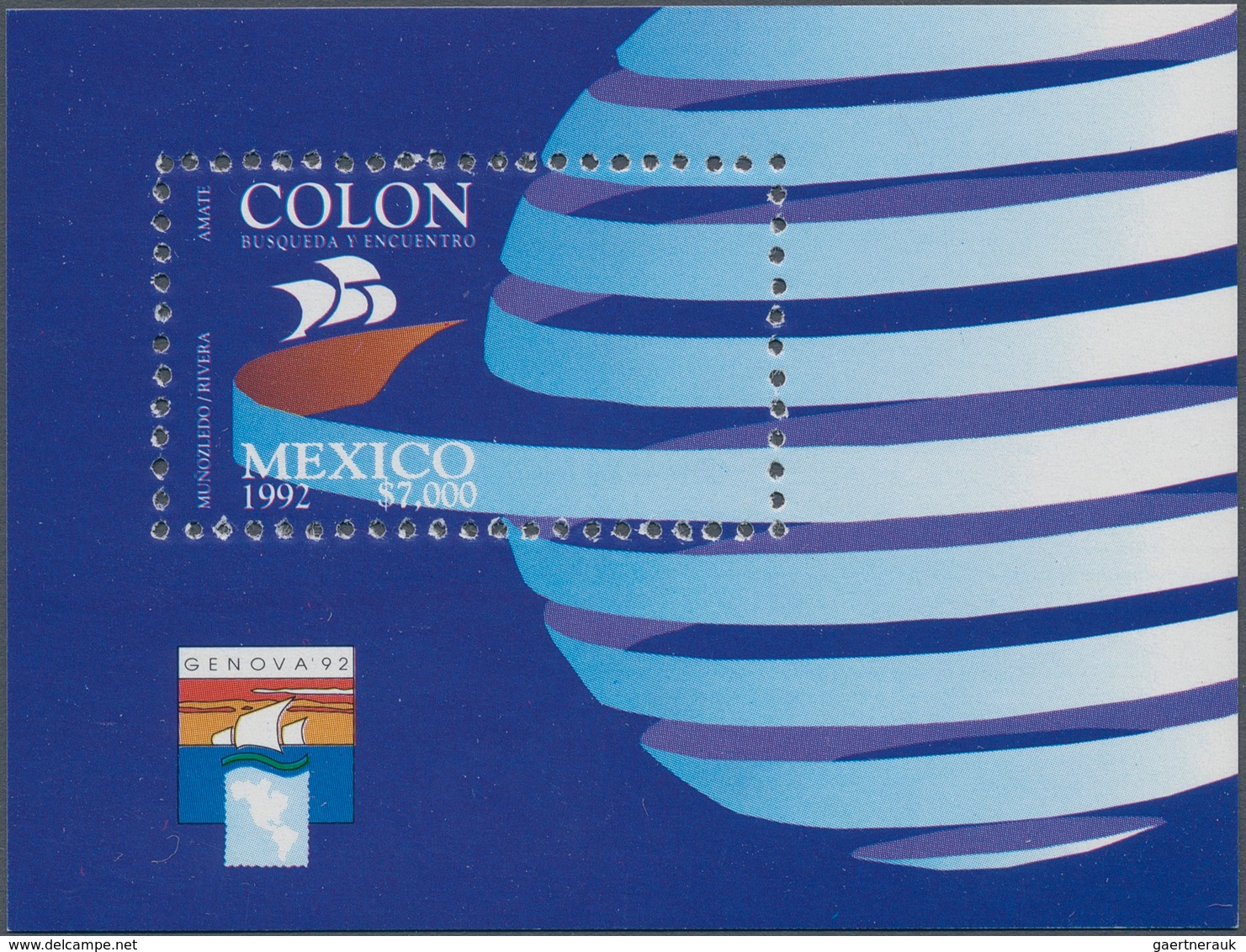 Mexiko: 1992, International Stamp Exhibition Genova‘ 92 With Stylized Caravelle Of Columbus In A Lot - Mexiko