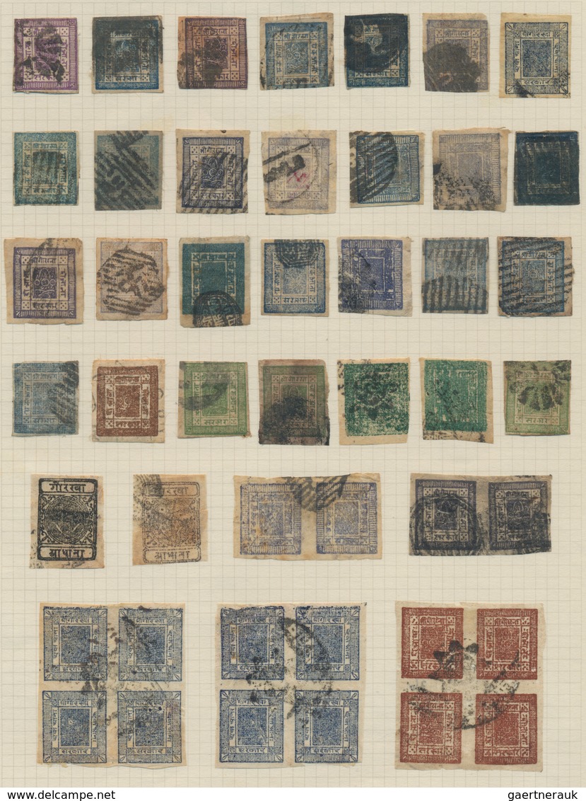 Nepal: 1881-1917 Group Of 46 Used Stamps Of First Designs, From ½a. To 4a., With Various Colour Shad - Nepal