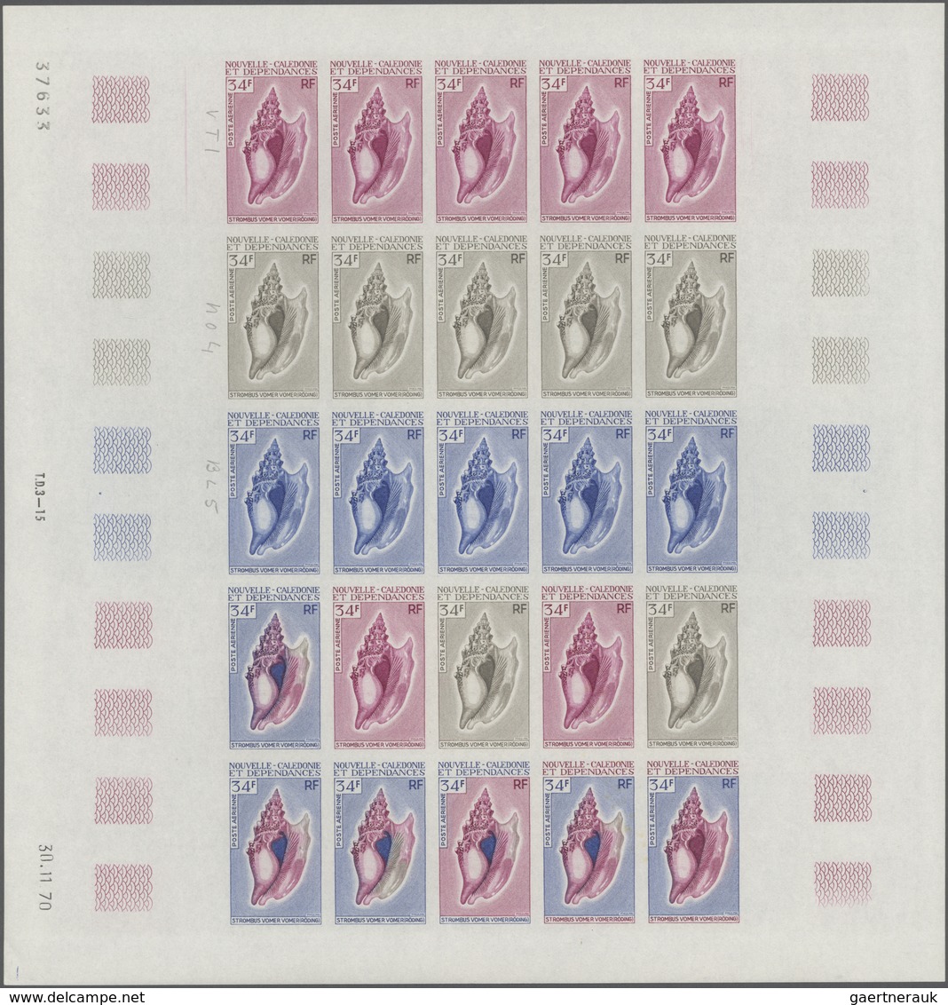 Neukaledonien: 1969/1975, IMPERFORATE COLOUR PROOFS, MNH Collection Of 58 Complete Sheets (=1.405 Pr - Lettres & Documents