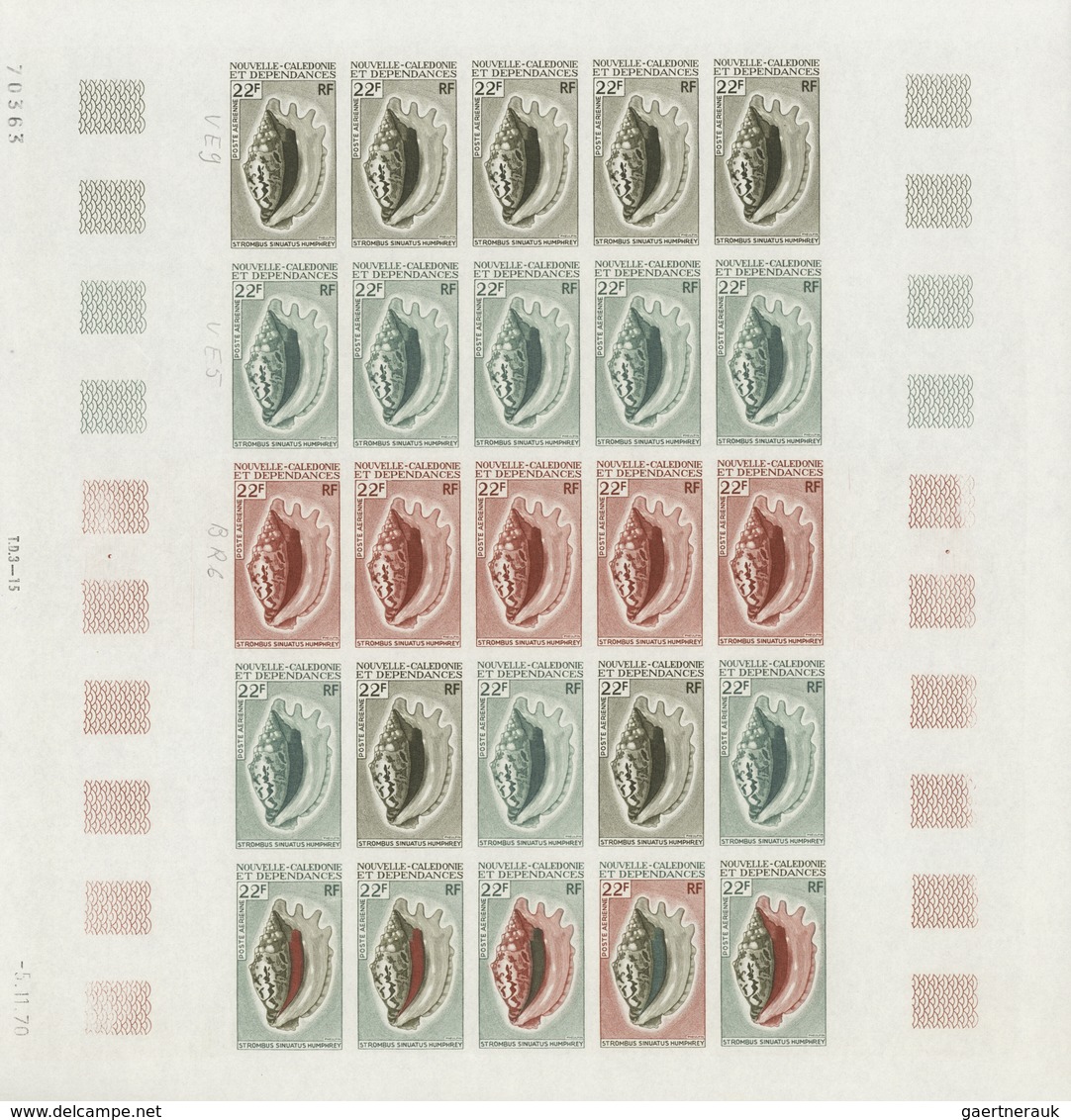 Neukaledonien: 1969/1975, IMPERFORATE COLOUR PROOFS, MNH Collection Of 58 Complete Sheets (=1.405 Pr - Lettres & Documents