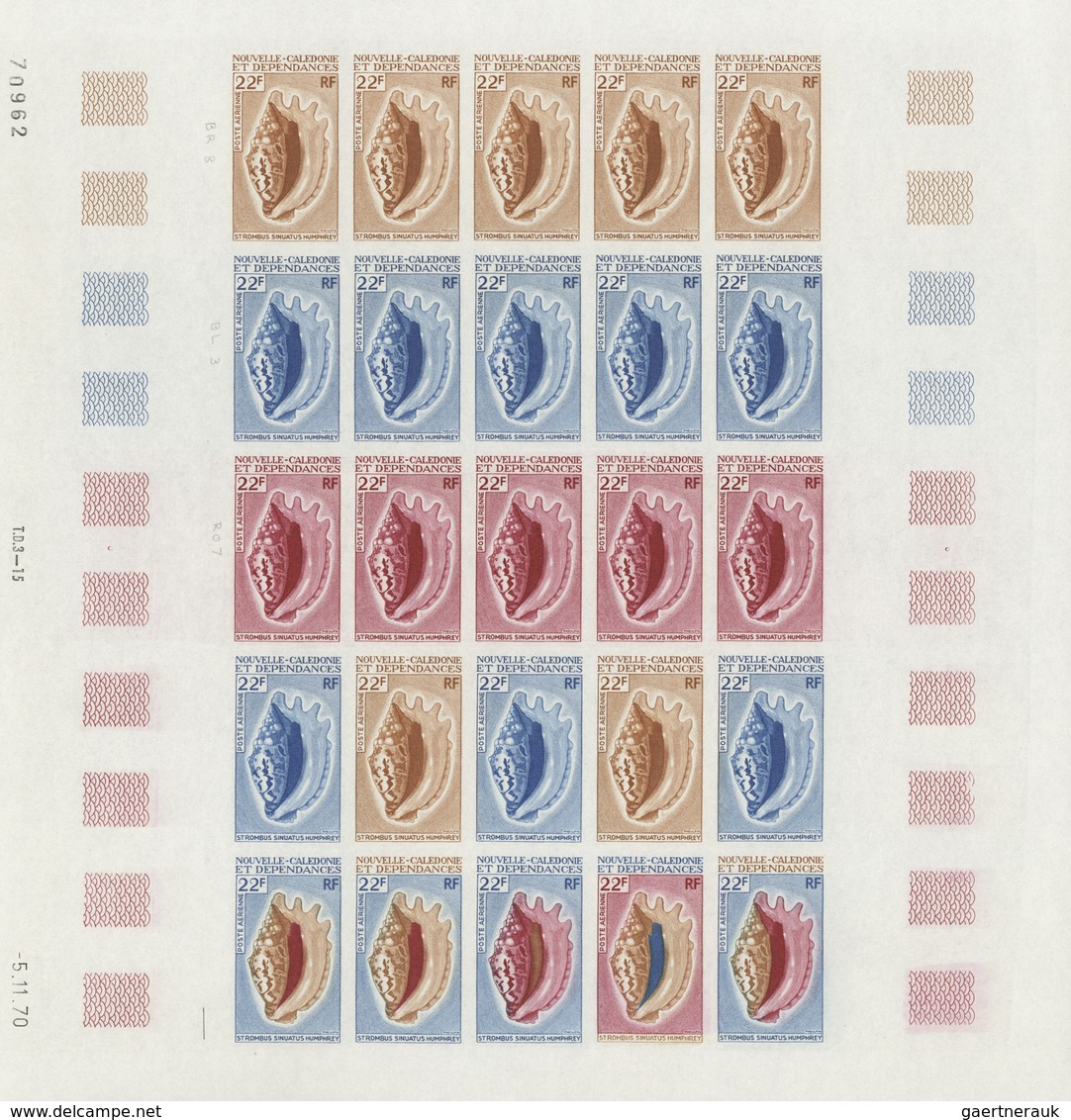 Neukaledonien: 1969/1975, IMPERFORATE COLOUR PROOFS, MNH Collection Of 58 Complete Sheets (=1.405 Pr - Lettres & Documents