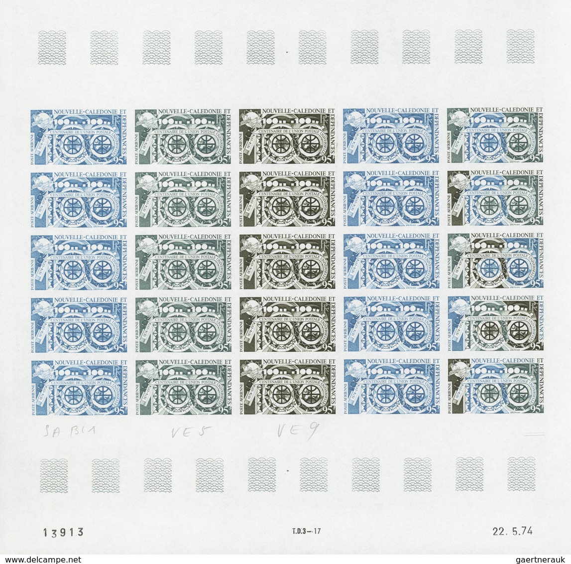 Neukaledonien: 1969/1975, IMPERFORATE COLOUR PROOFS, MNH collection of 58 complete sheets (=1.405 pr