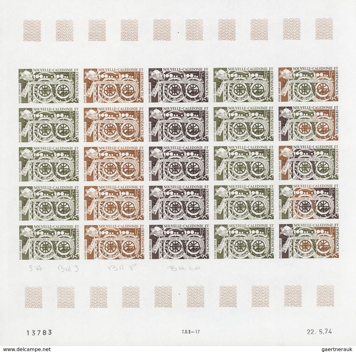 Neukaledonien: 1969/1975, IMPERFORATE COLOUR PROOFS, MNH collection of 58 complete sheets (=1.405 pr