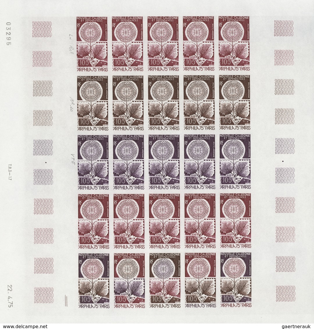 Neukaledonien: 1969/1975, IMPERFORATE COLOUR PROOFS, MNH collection of 58 complete sheets (=1.405 pr