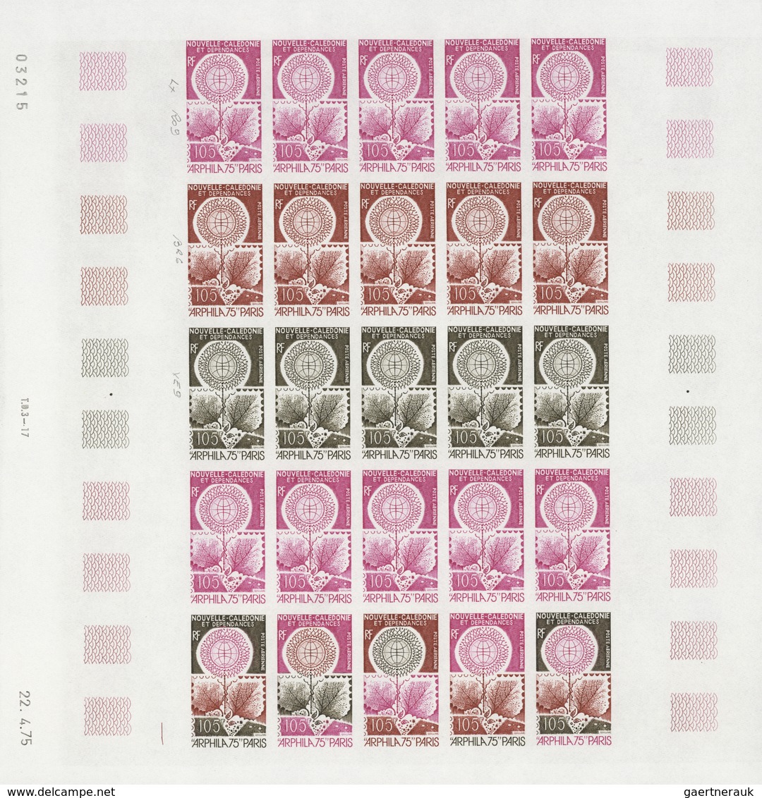 Neukaledonien: 1969/1975, IMPERFORATE COLOUR PROOFS, MNH collection of 58 complete sheets (=1.405 pr