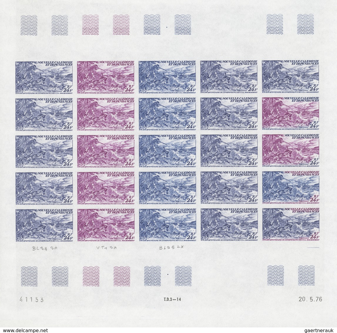 Neukaledonien: 1969/1975, IMPERFORATE COLOUR PROOFS, MNH collection of 58 complete sheets (=1.405 pr