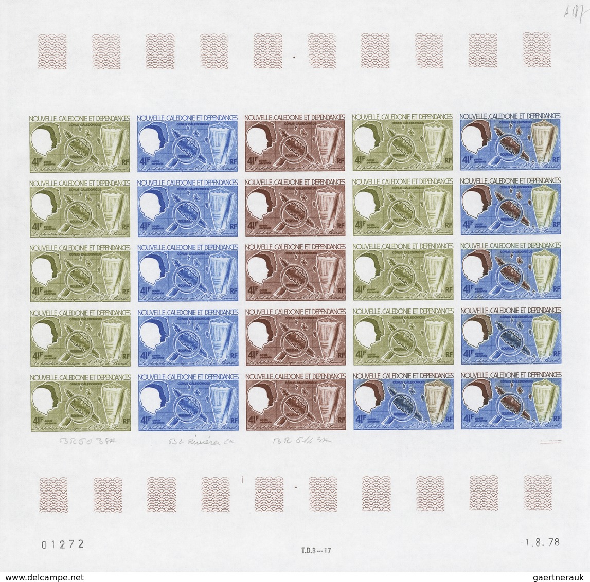 Neukaledonien: 1969/1975, IMPERFORATE COLOUR PROOFS, MNH collection of 58 complete sheets (=1.405 pr