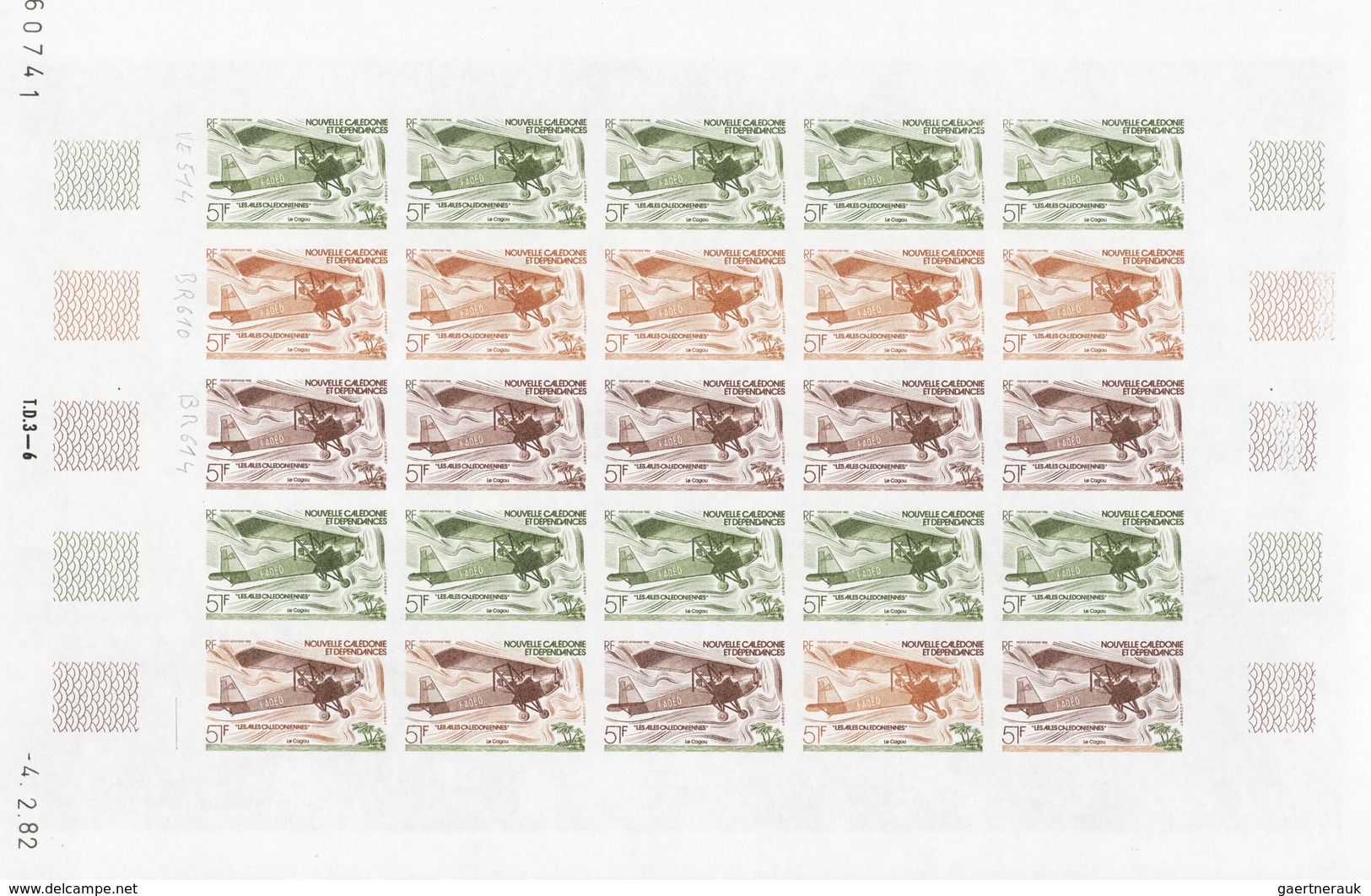 Neukaledonien: 1969/1975, IMPERFORATE COLOUR PROOFS, MNH collection of 58 complete sheets (=1.405 pr